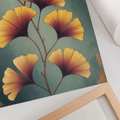 Poster decorativo Folhas amarelas em fundo turquesa com um toque moderno.