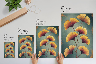 Poster decorativo Folhas amarelas em fundo turquesa com um toque moderno.