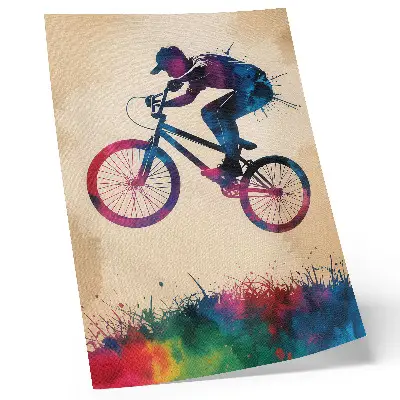 Impressão em tela de ciclista em cores dinâmicas com estilo moderno