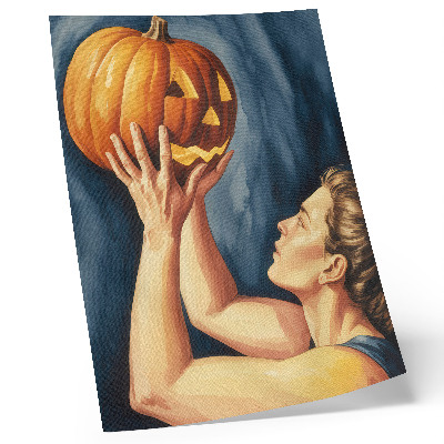 Poster para cozinha Abóbora laranja, fundo azul escuro, surrealismo