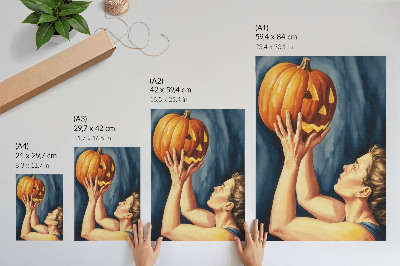 Poster para cozinha Abóbora laranja, fundo azul escuro, surrealismo