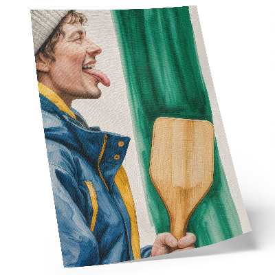 Poster decorativo Um homem enérgico com uma raquete de madeira