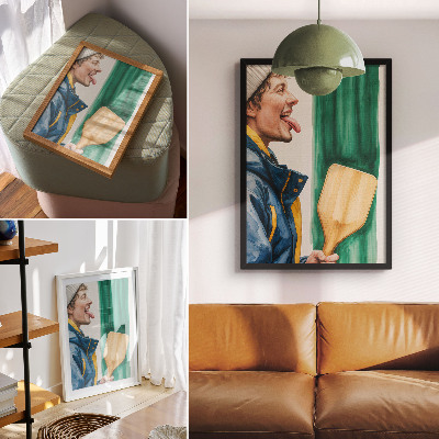 Poster decorativo Um homem enérgico com uma raquete de madeira