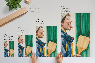 Poster decorativo Um homem enérgico com uma raquete de madeira