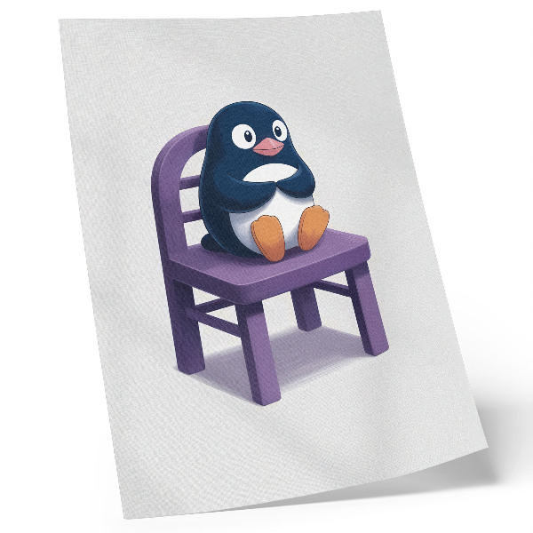 Impressão em tela Pinguim roxo em uma cadeira. Alegria e minimalismo.