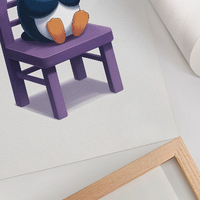 Impressão em tela Pinguim roxo em uma cadeira. Alegria e minimalismo.