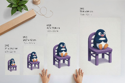 Impressão em tela Pinguim roxo em uma cadeira. Alegria e minimalismo.