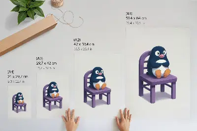 Impressão em tela pinguim roxo em uma cadeira com estilo alegre e minimalista
