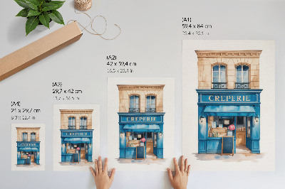 Poster decorativo A fachada azul de um café em uma rua charmosa.