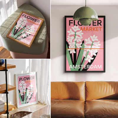 Impressão em tela Flores brancas, letras rosa, contraste verde
