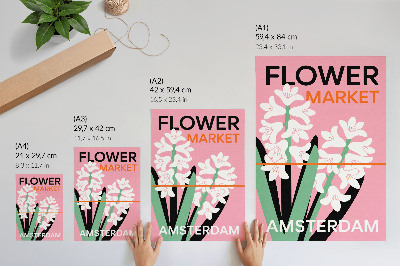 Impressão em tela Flores brancas, letras rosa, contraste verde