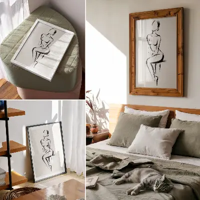 Arte de parede silhueta minimalista em contraste preto e branco
