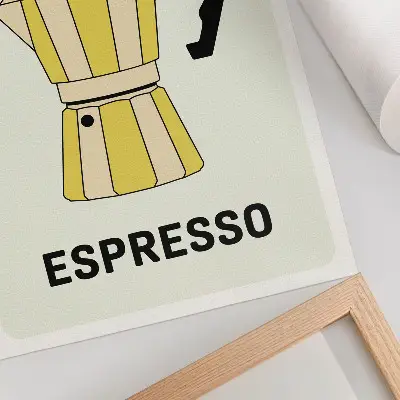 Poster para cozinha com inscrição atraente e fundo iluminado de cafeteria