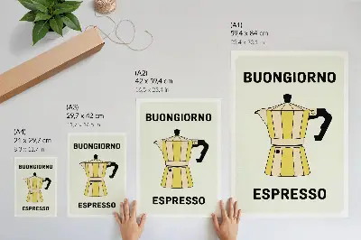 Poster para cozinha com inscrição atraente e fundo iluminado de cafeteria