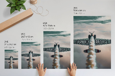 Poster decorativo Avião acima das nuvens, paleta de cores suaves, dinamismo.