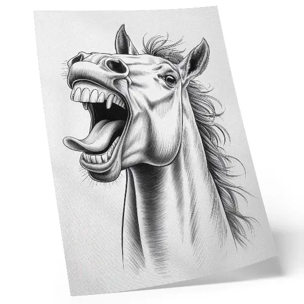 Arte de parede ilustração em preto e branco de um cavalo cheio de energia