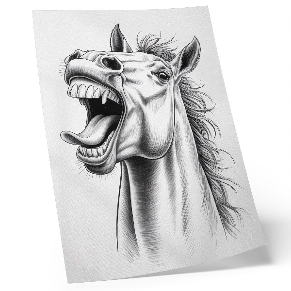Arte de parede Uma ilustração em preto e branco de um cavalo cheio de energia.