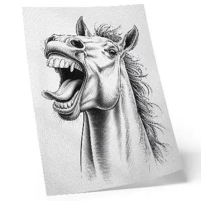 Arte de parede ilustração em preto e branco de um cavalo cheio de energia