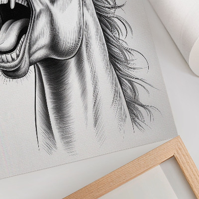 Arte de parede Uma ilustração em preto e branco de um cavalo cheio de energia.