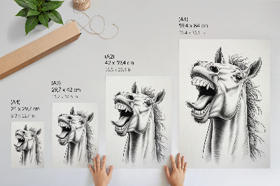 Arte de parede Uma ilustração em preto e branco de um cavalo cheio de energia.