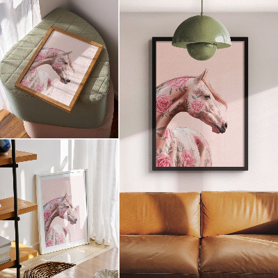 Poster para cozinha Cavalo com flores, elegância romântica e modernidade.
