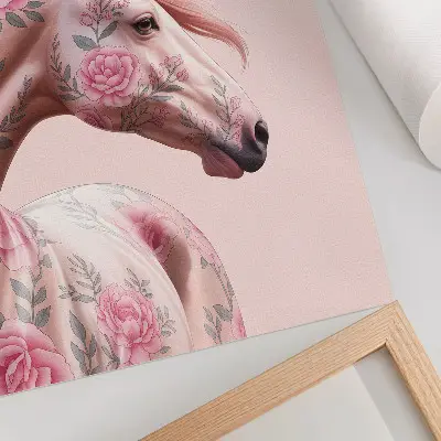 Poster para cozinha cavalo com estampa de flores em estilo romântico moderno