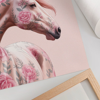 Poster para cozinha Cavalo com flores, elegância romântica e modernidade.