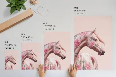 Poster para cozinha cavalo com estampa de flores em estilo romântico moderno