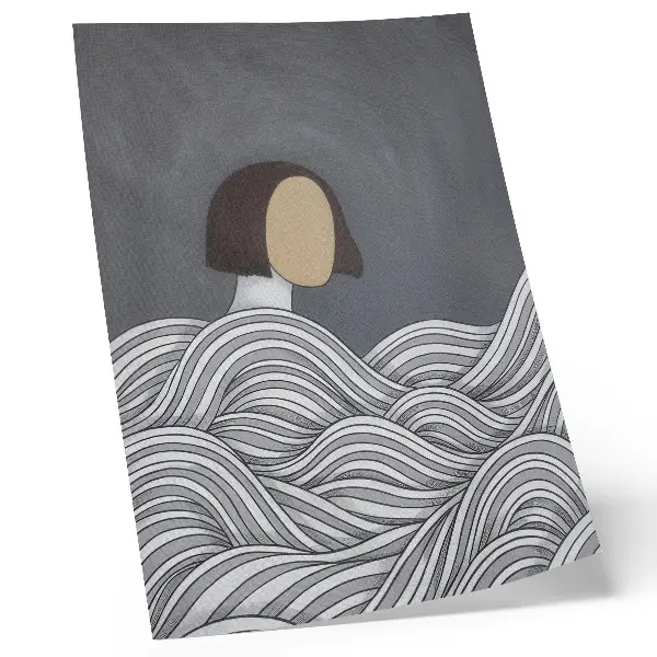 Impressão em tela figura em ondas com forma abstrata cinza