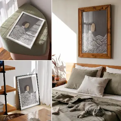 Impressão em tela figura em ondas com forma abstrata cinza
