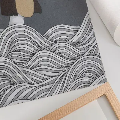 Impressão em tela figura em ondas com forma abstrata cinza