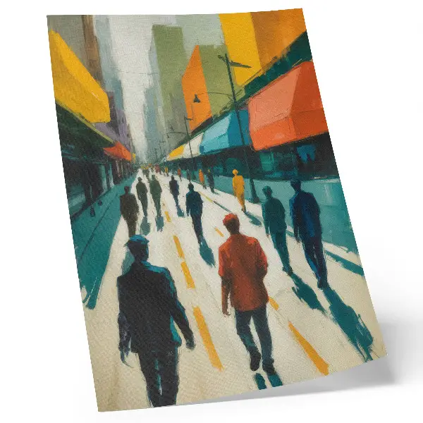 Poster para cozinha grupo de pessoas em uma rua colorida da cidade