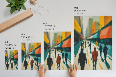 Poster para cozinha Um grupo de pessoas em uma rua colorida da cidade.