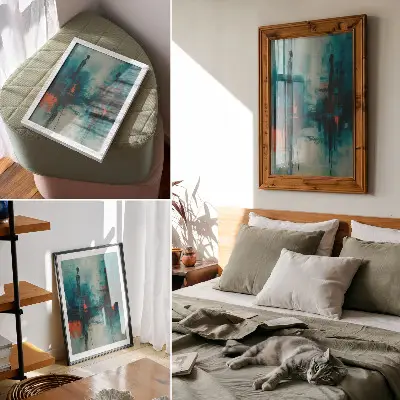 Poster decorativo abstração em turquesa com contrastes dinâmicos