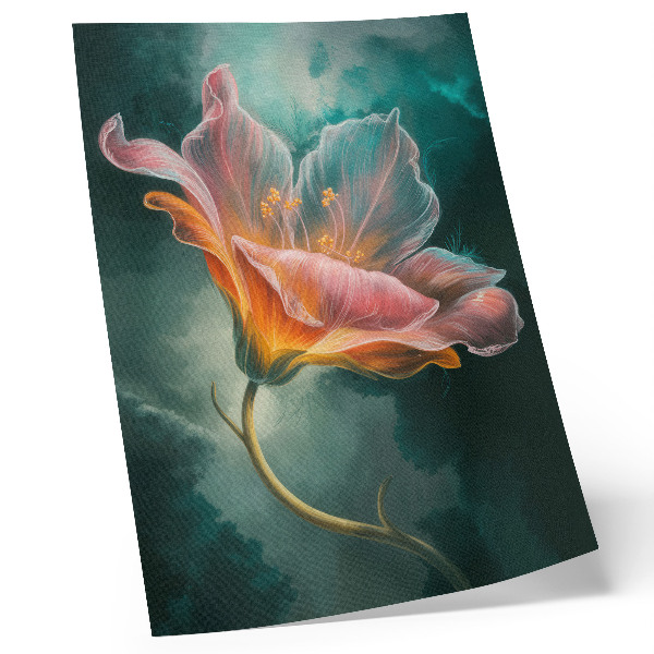 Poster para cozinha fundo turquesa de flores surreais coloridas