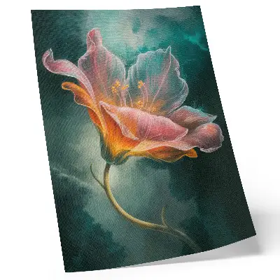 Poster para cozinha com fundo turquesa de flores surreais coloridas