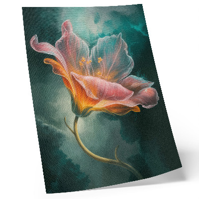 Poster para cozinha fundo turquesa de flores surreais coloridas