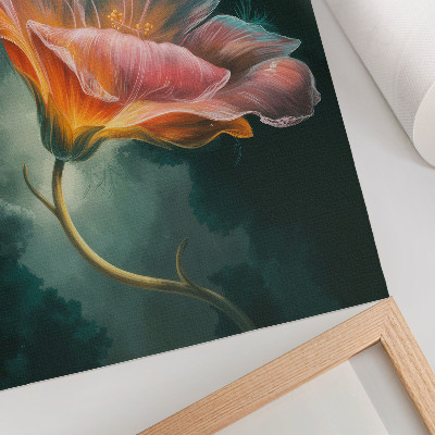 Poster para cozinha fundo turquesa de flores surreais coloridas