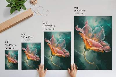 Poster para cozinha fundo turquesa de flores surreais coloridas