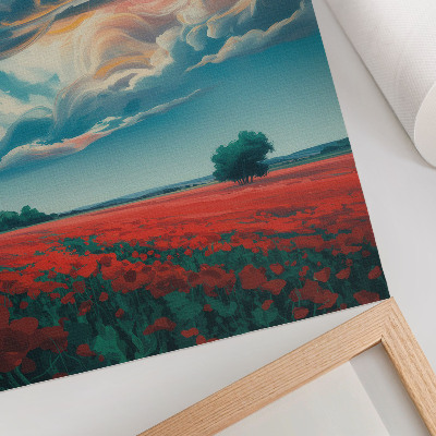 Poster decorativo Um campo colorido de papoulas sob um céu flamejante.