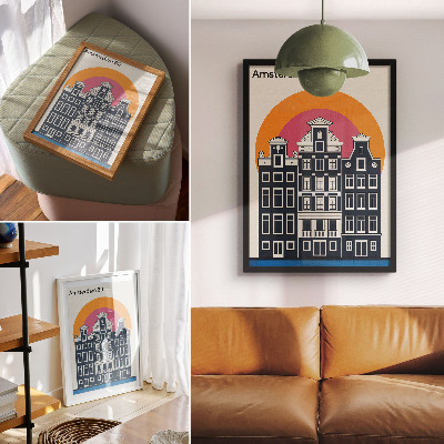 Arte de parede Prédios residenciais em um fundo colorido - estética moderna