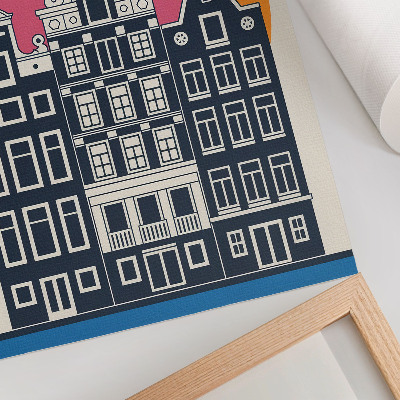 Arte de parede Prédios residenciais em um fundo colorido - estética moderna