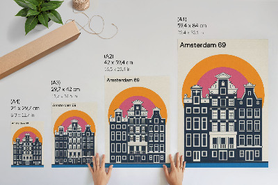 Arte de parede Prédios residenciais em um fundo colorido - estética moderna