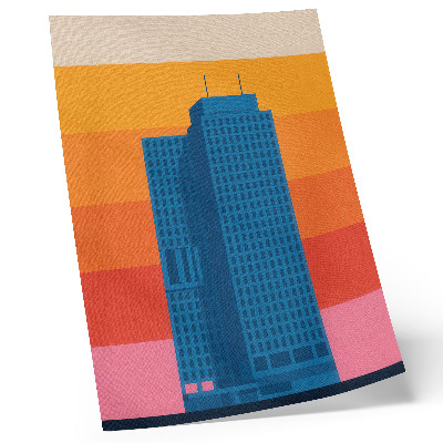 Poster para cozinha Prédio moderno com fundo laranja e rosa.