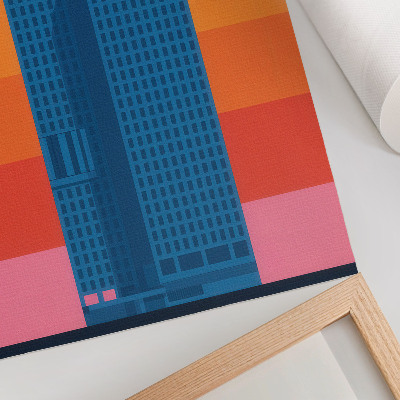 Poster para cozinha Prédio moderno com fundo laranja e rosa.