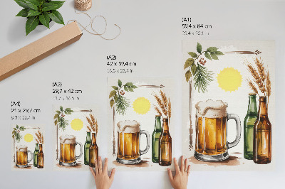 Poster decorativo Uma caneca de cerveja com garrafas, folhas e sol.