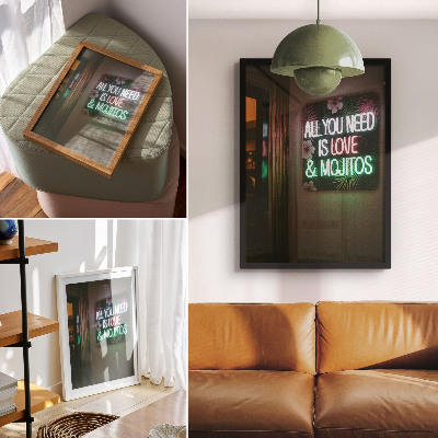 Impressão em tela Letras neon, folhas tropicais, cores vibrantes, verão