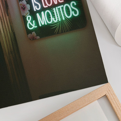 Impressão em tela Letras neon, folhas tropicais, cores vibrantes, verão