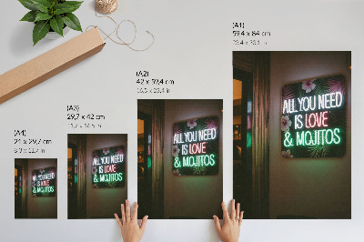 Impressão em tela Letras neon, folhas tropicais, cores vibrantes, verão