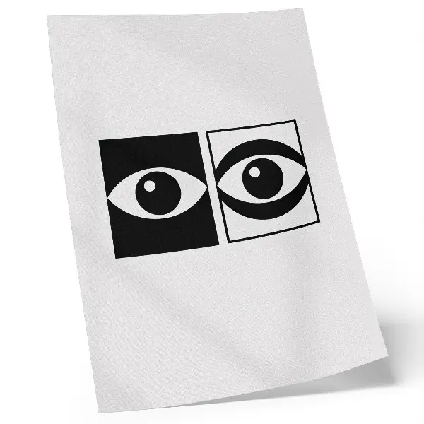 Arte de parede olhos em preto e branco com simetria moderna e alto contraste
